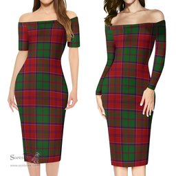 Grant Tartan Off Shoulder Lady Dress Tartan Plaid Long Dress - ScotsTee Shop
