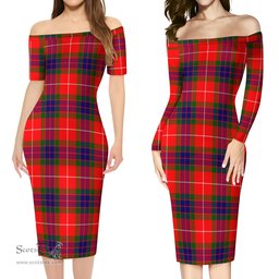 Fraser Modern Tartan Off Shoulder Lady Dress Tartan Plaid Long Dress - ScotsTee Shop