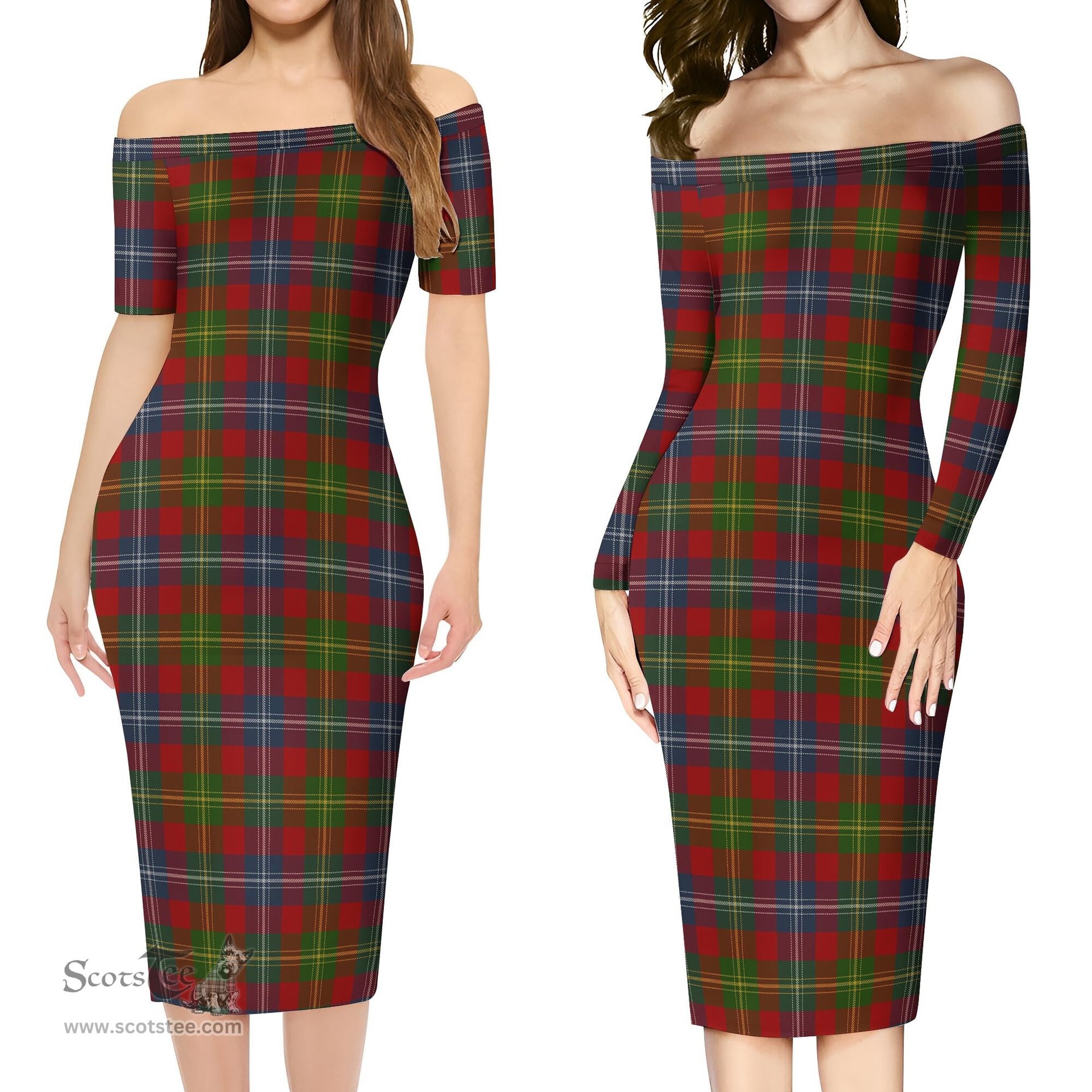 Forrester or Foster Tartan Off Shoulder Lady Dress Tartan Plaid Long Dress - ScotsTee Shop