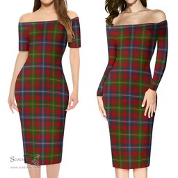 Forrester or Foster Tartan Off Shoulder Lady Dress Tartan Plaid Long Dress - ScotsTee Shop