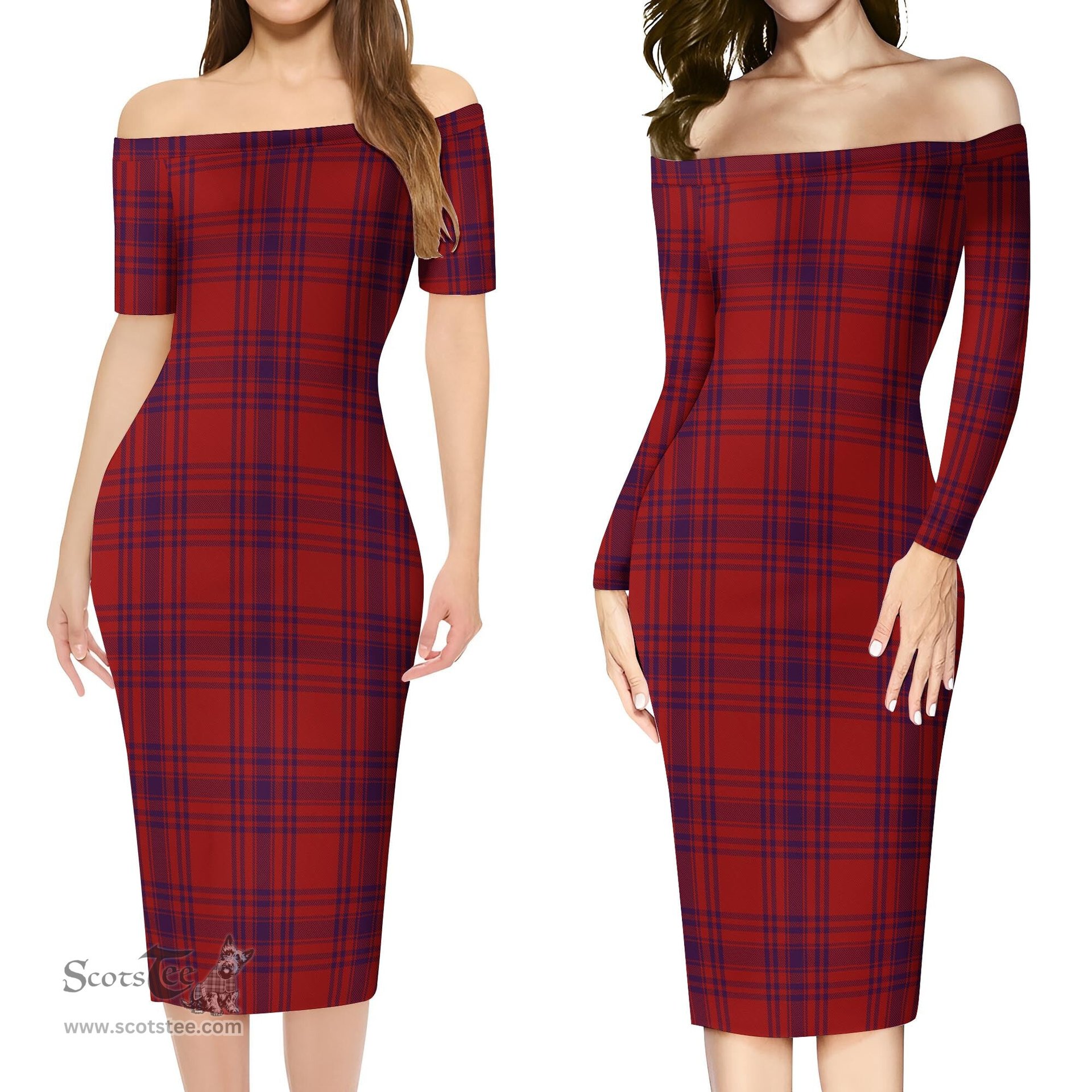Kyle Tartan Off Shoulder Lady Dress Tartan Plaid Long Dress - ScotsTee Shop