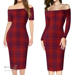 Kyle Tartan Off Shoulder Lady Dress Tartan Plaid Long Dress - ScotsTee Shop