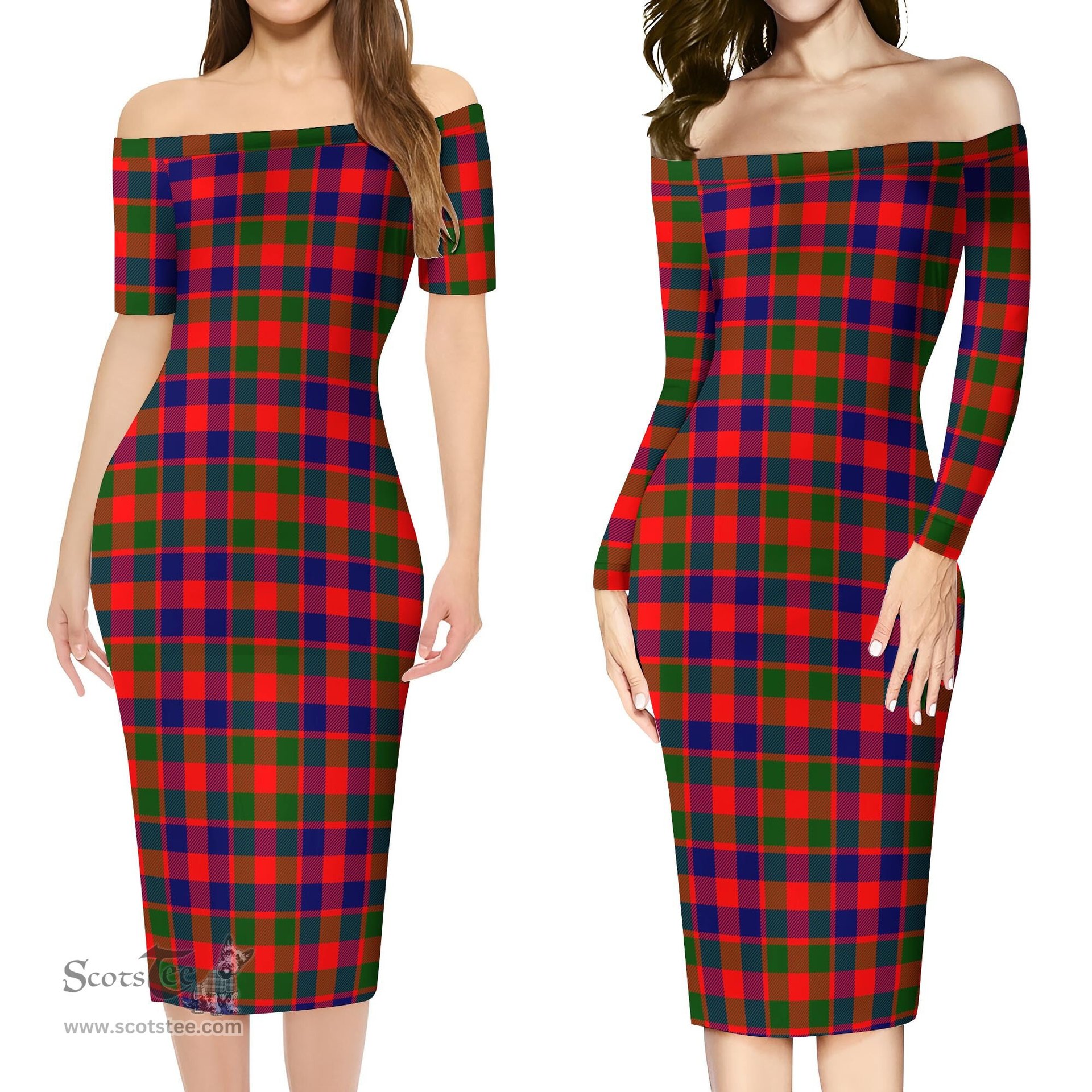 Gow Modern Tartan Off Shoulder Lady Dress Tartan Plaid Long Dress - ScotsTee Shop