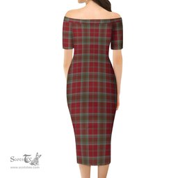 Lindsay Weathered Tartan Off Shoulder Lady Dress Tartan Plaid Long Dress - ScotsTee Shop