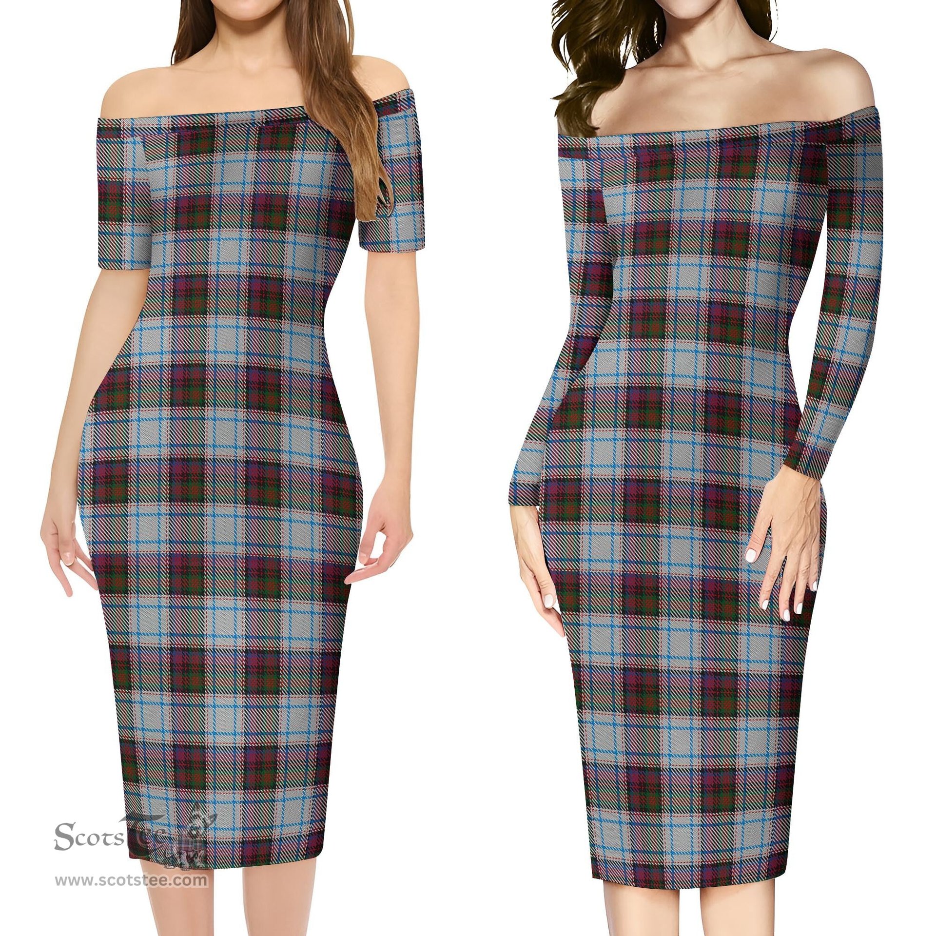 MacDonald Dress Ancient Tartan Off Shoulder Lady Dress Tartan Plaid Long Dress - ScotsTee Shop