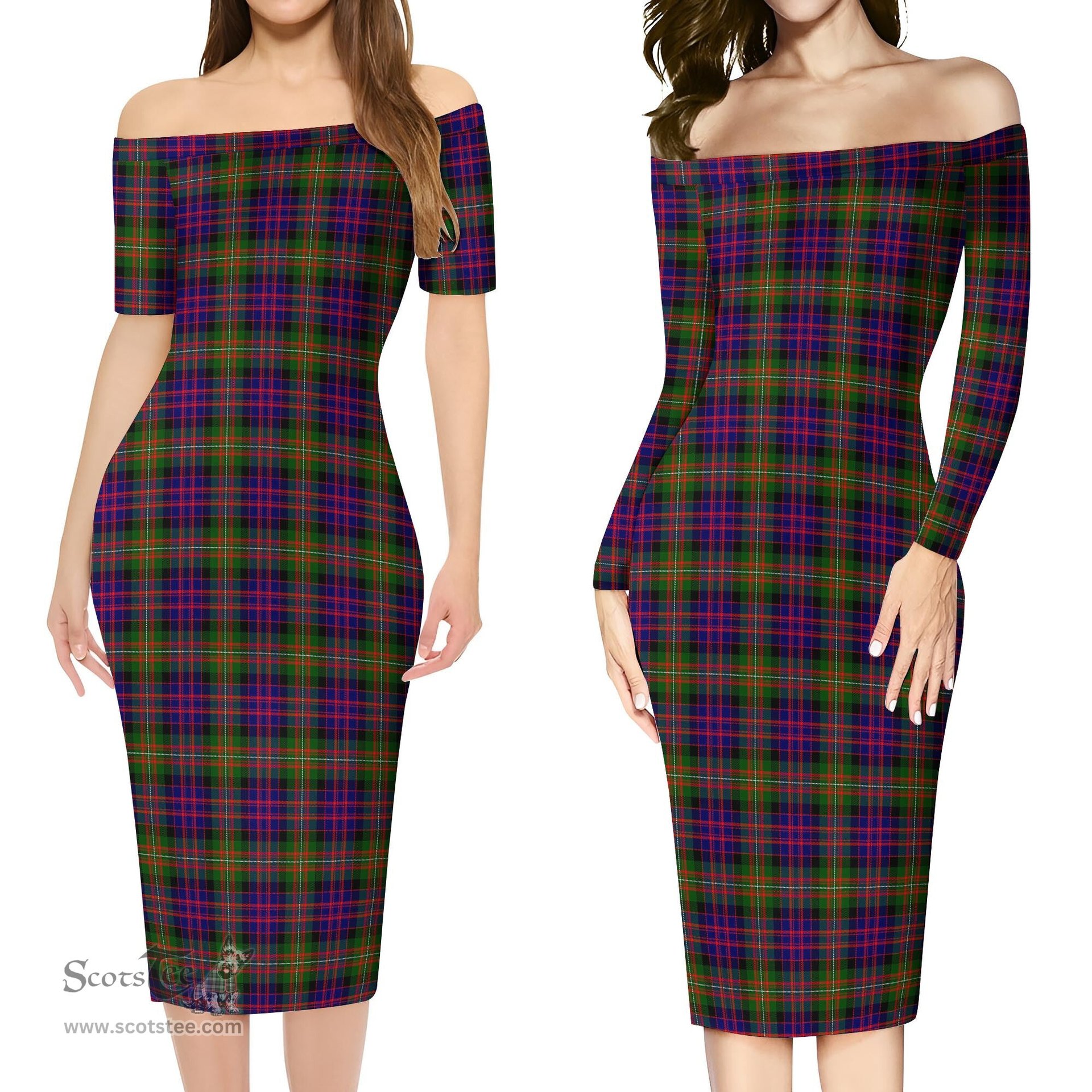 MacDonell of Glengarry Modern Tartan Off Shoulder Lady Dress Tartan Plaid Long Dress - ScotsTee Shop