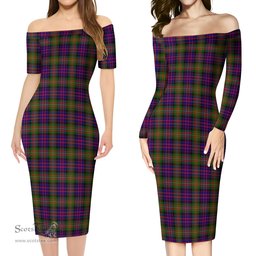 MacDonell of Glengarry Modern Tartan Off Shoulder Lady Dress Tartan Plaid Long Dress - ScotsTee Shop