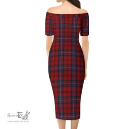 Kelly of Sleat Red Tartan Off Shoulder Lady Dress Tartan Plaid Long Dress - ScotsTee Shop