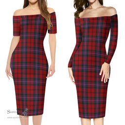 Kelly of Sleat Red Tartan Off Shoulder Lady Dress Tartan Plaid Long Dress - ScotsTee Shop