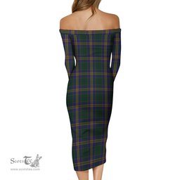 Kilkenny County Ireland Tartan Off Shoulder Lady Dress Tartan Plaid Long Dress - ScotsTee Shop