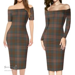 Kennedy Weathered Tartan Off Shoulder Lady Dress Tartan Plaid Long Dress - ScotsTee Shop