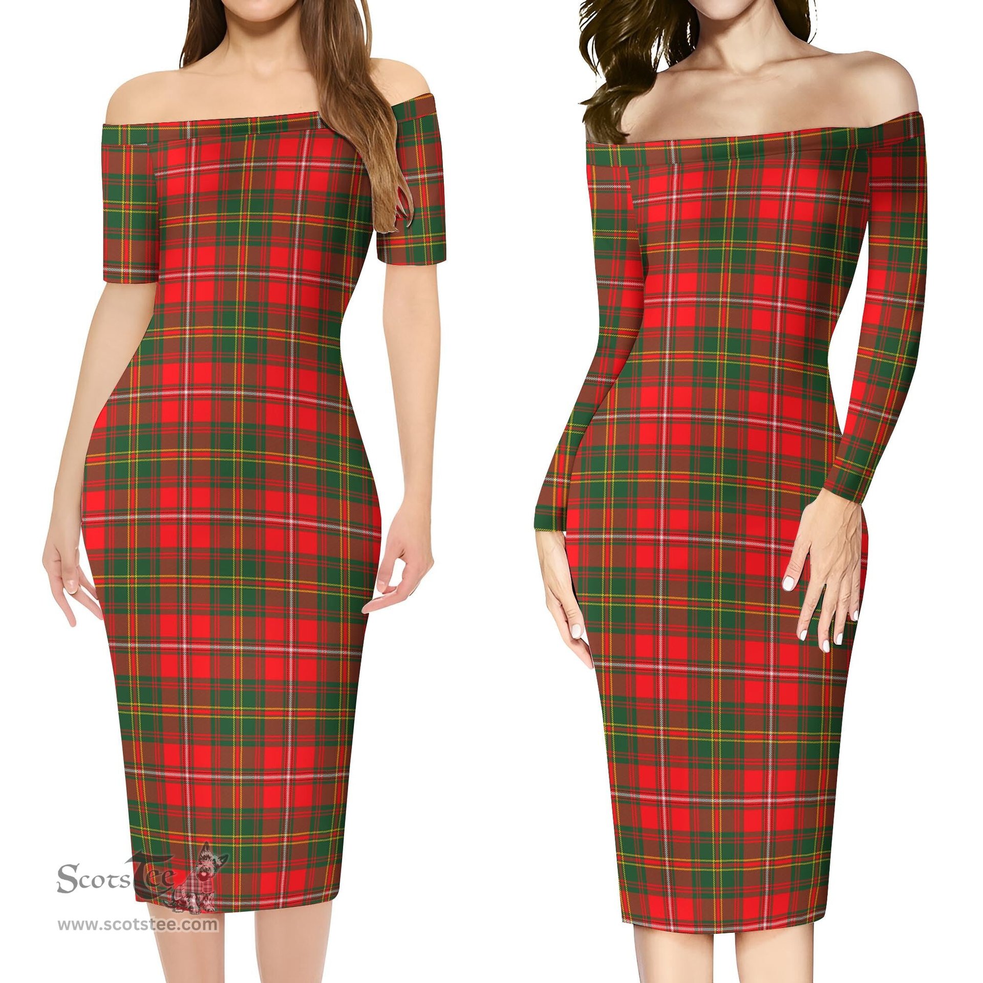 Hay Modern Tartan Off Shoulder Lady Dress Tartan Plaid Long Dress - ScotsTee Shop