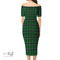 Innes Hunting Tartan Off Shoulder Lady Dress Tartan Plaid Long Dress - ScotsTee Shop