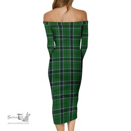Innes Hunting Tartan Off Shoulder Lady Dress Tartan Plaid Long Dress - ScotsTee Shop
