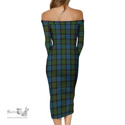 Fletcher of Dunans Tartan Off Shoulder Lady Dress Tartan Plaid Long Dress - ScotsTee Shop