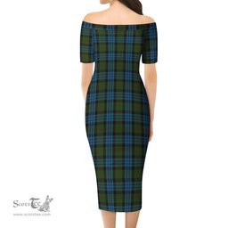 Fletcher of Dunans Tartan Off Shoulder Lady Dress Tartan Plaid Long Dress - ScotsTee Shop