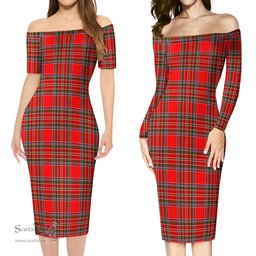 MacBain Tartan Off Shoulder Lady Dress Tartan Plaid Long Dress - ScotsTee Shop