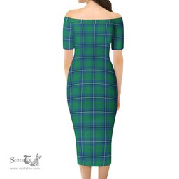 Irvine Ancient Tartan Off Shoulder Lady Dress Tartan Plaid Long Dress - ScotsTee Shop