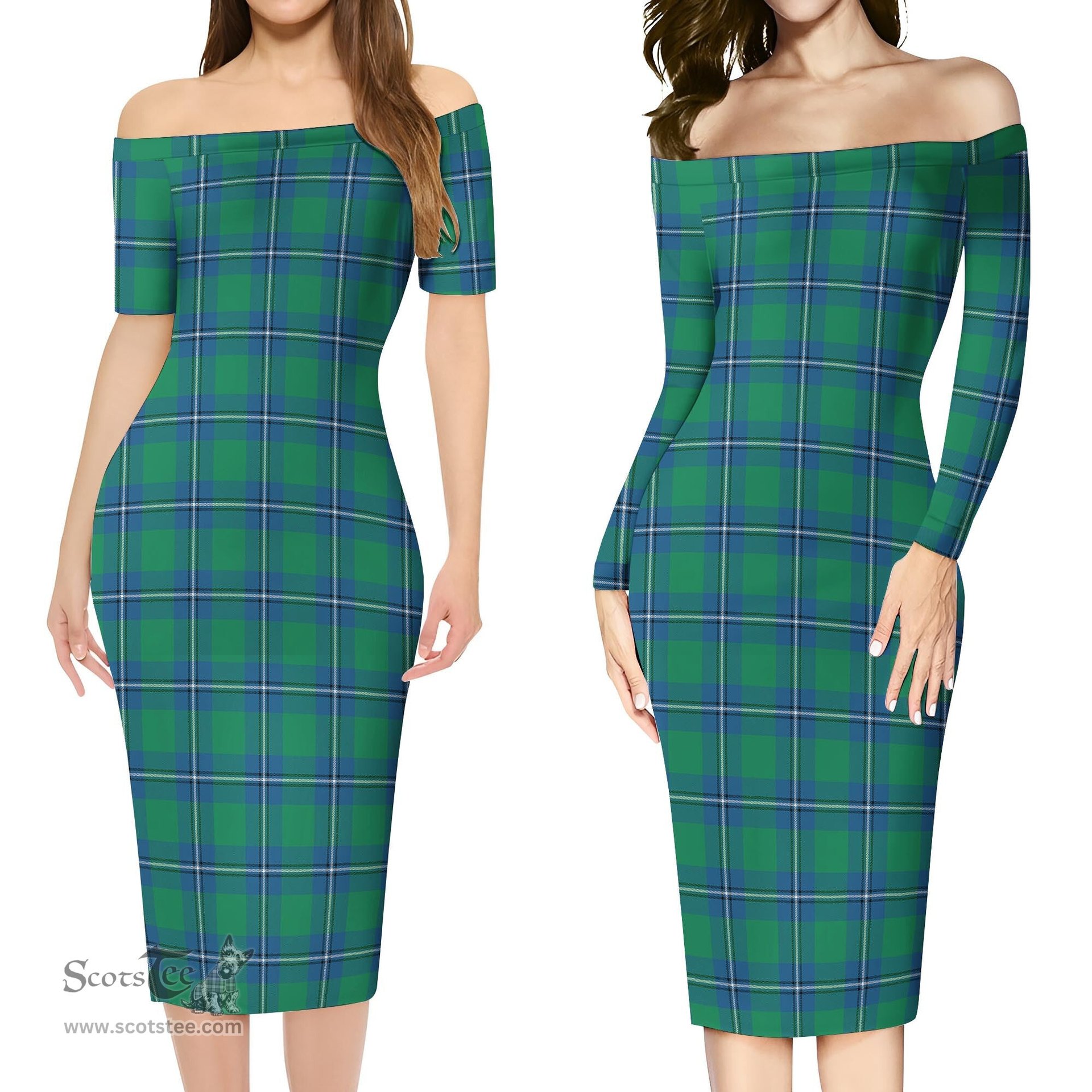 Irvine Ancient Tartan Off Shoulder Lady Dress Tartan Plaid Long Dress - ScotsTee Shop