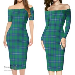 Irvine Ancient Tartan Off Shoulder Lady Dress Tartan Plaid Long Dress - ScotsTee Shop