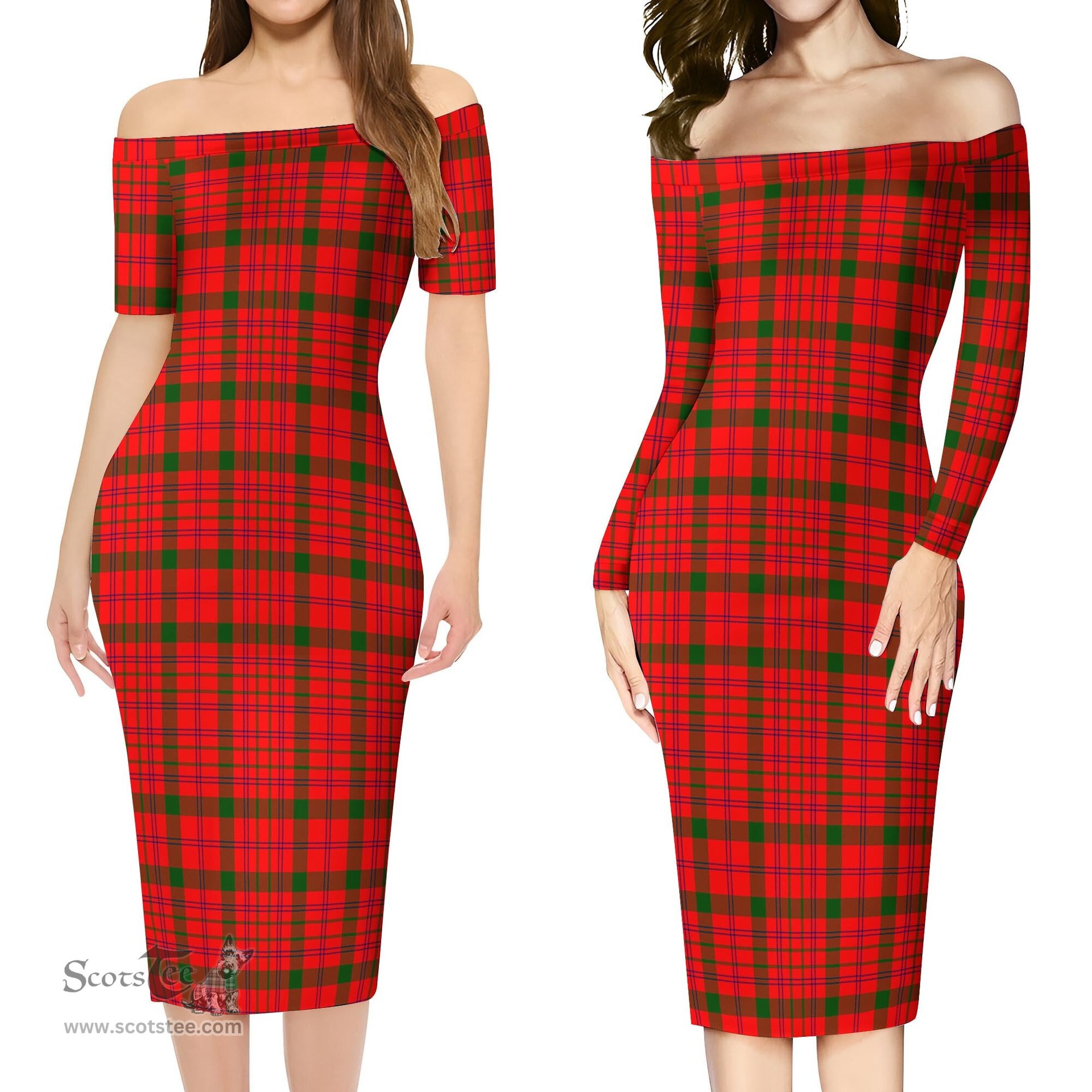 MacDonell of Keppoch Modern Tartan Off Shoulder Lady Dress Tartan Plaid Long Dress - ScotsTee Shop