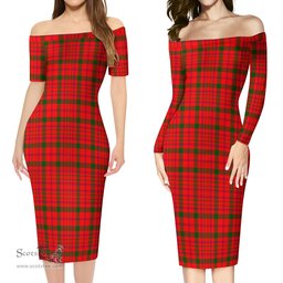 MacDonell of Keppoch Modern Tartan Off Shoulder Lady Dress Tartan Plaid Long Dress - ScotsTee Shop