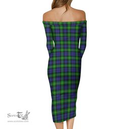 Gordon Modern Tartan Off Shoulder Lady Dress Tartan Plaid Long Dress - ScotsTee Shop