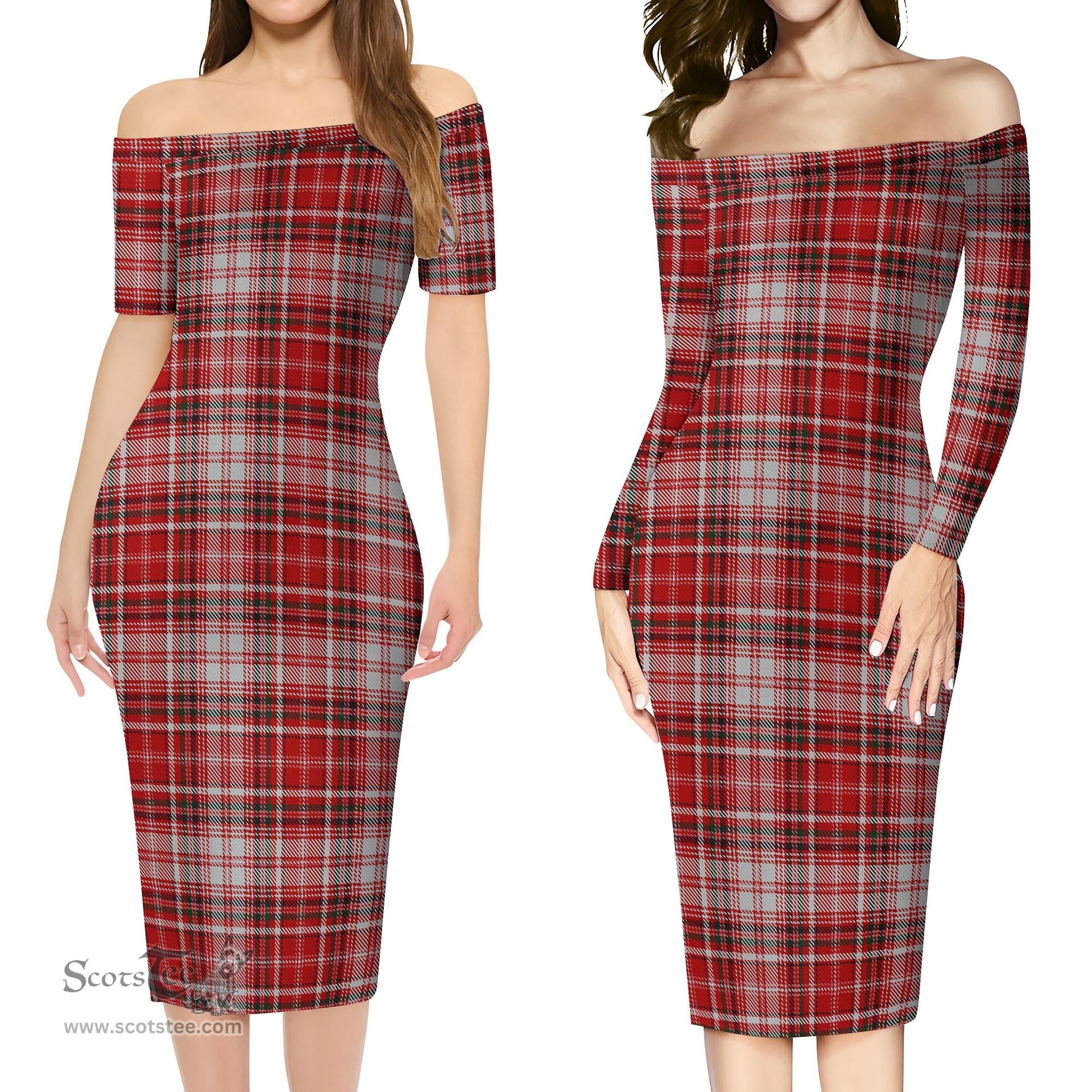 MacDougall Dress Tartan Off Shoulder Lady Dress Tartan Plaid Long Dress - ScotsTee Shop