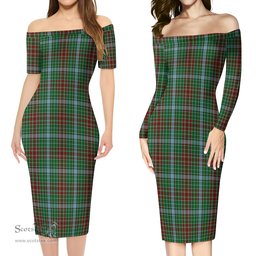 Gayre Tartan Off Shoulder Lady Dress Tartan Plaid Long Dress - ScotsTee Shop