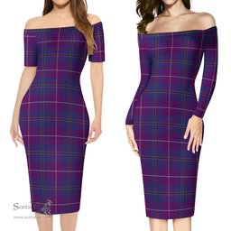 Glencoe Tartan Off Shoulder Lady Dress Tartan Plaid Long Dress - ScotsTee Shop