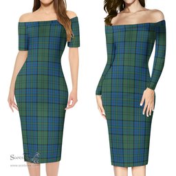 Lockhart Tartan Off Shoulder Lady Dress Tartan Plaid Long Dress - ScotsTee Shop