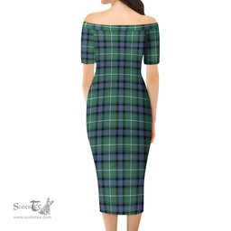 MacDonald of the Isles Hunting Ancient Tartan Off Shoulder Lady Dress Tartan Plaid Long Dress - ScotsTee Shop