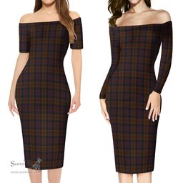 Laois County Ireland Tartan Off Shoulder Lady Dress Tartan Plaid Long Dress - ScotsTee Shop