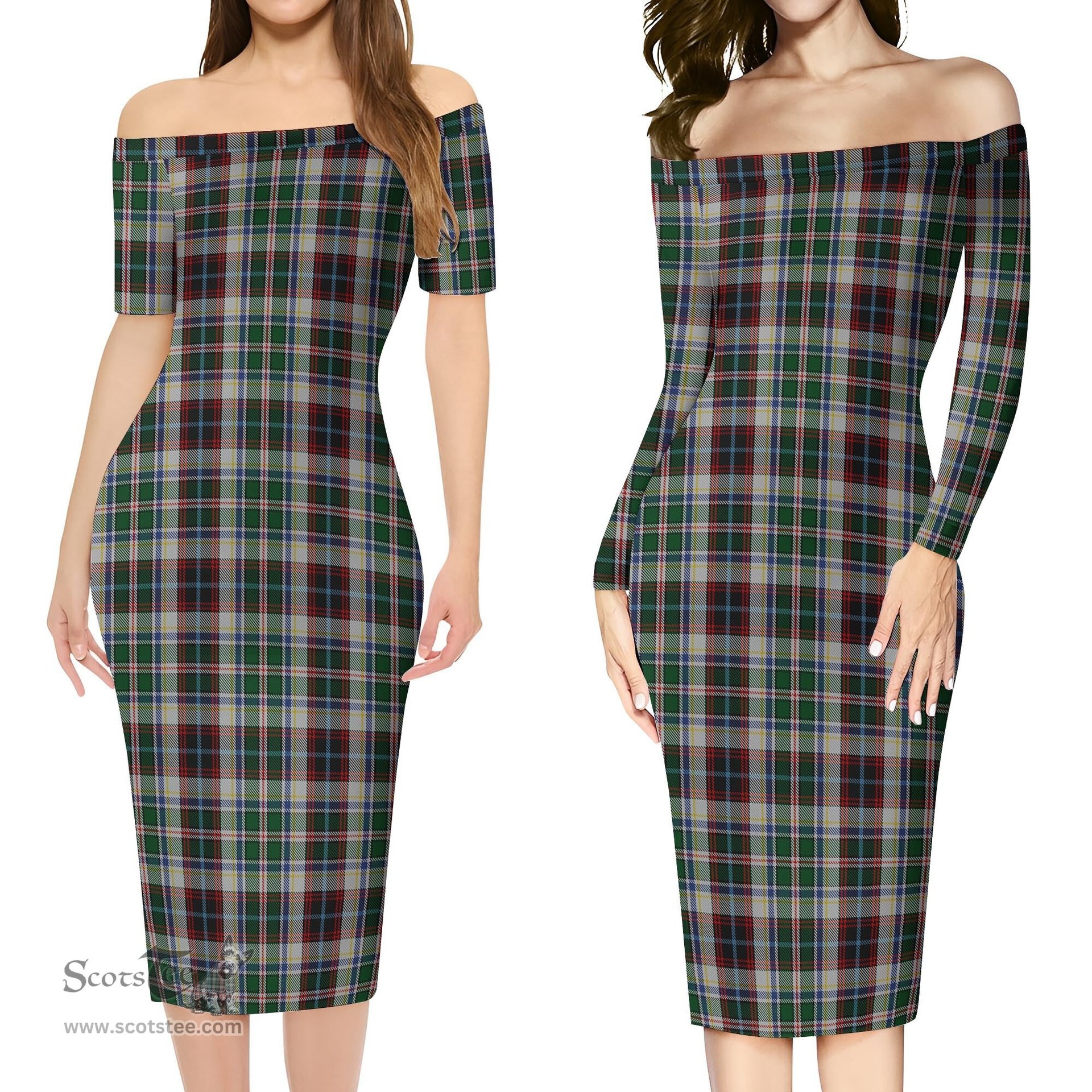 Innes Dress Tartan Off Shoulder Lady Dress Tartan Plaid Long Dress - ScotsTee Shop