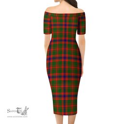 Kinninmont Tartan Off Shoulder Lady Dress Tartan Plaid Long Dress - ScotsTee Shop