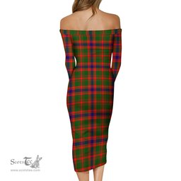 Kinninmont Tartan Off Shoulder Lady Dress Tartan Plaid Long Dress - ScotsTee Shop