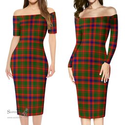 Kinninmont Tartan Off Shoulder Lady Dress Tartan Plaid Long Dress - ScotsTee Shop