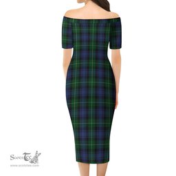 Lamont #2 Tartan Off Shoulder Lady Dress Tartan Plaid Long Dress - ScotsTee Shop