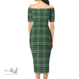 MacDonald Lord of the Isles Hunting Tartan Off Shoulder Lady Dress Tartan Plaid Long Dress - ScotsTee Shop