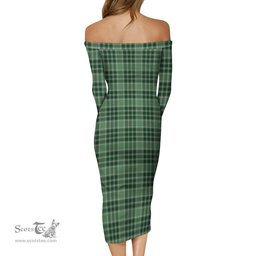 MacDonald Lord of the Isles Hunting Tartan Off Shoulder Lady Dress Tartan Plaid Long Dress - ScotsTee Shop