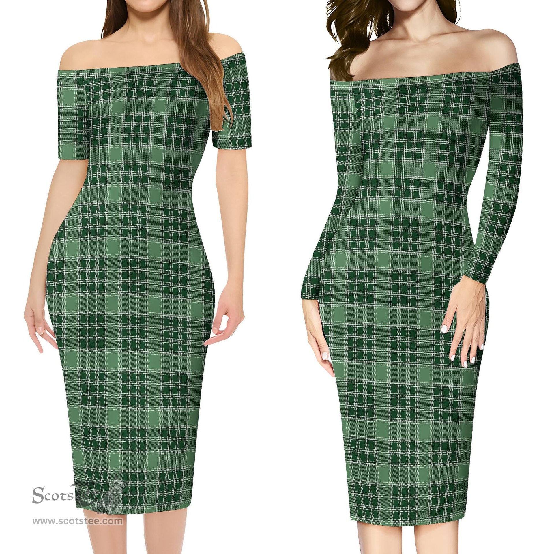 MacDonald Lord of the Isles Hunting Tartan Off Shoulder Lady Dress Tartan Plaid Long Dress - ScotsTee Shop