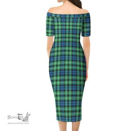 Graham of Montrose Ancient Tartan Off Shoulder Lady Dress Tartan Plaid Long Dress - ScotsTee Shop