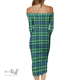 Graham of Montrose Ancient Tartan Off Shoulder Lady Dress Tartan Plaid Long Dress - ScotsTee Shop