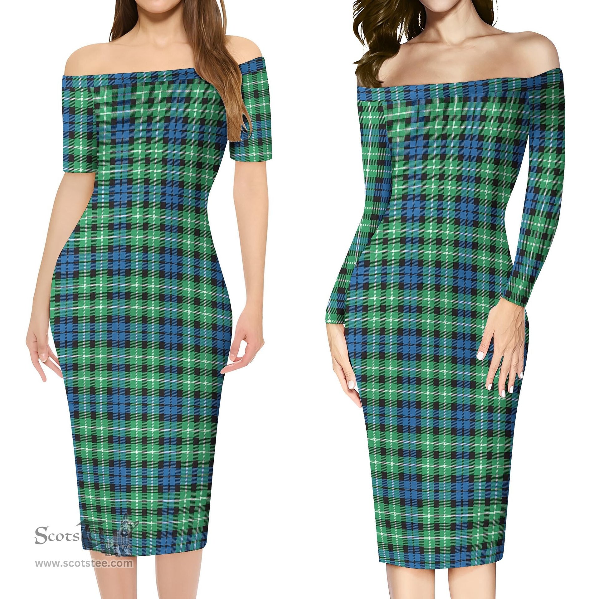 Graham of Montrose Ancient Tartan Off Shoulder Lady Dress Tartan Plaid Long Dress - ScotsTee Shop