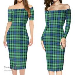 Graham of Montrose Ancient Tartan Off Shoulder Lady Dress Tartan Plaid Long Dress - ScotsTee Shop