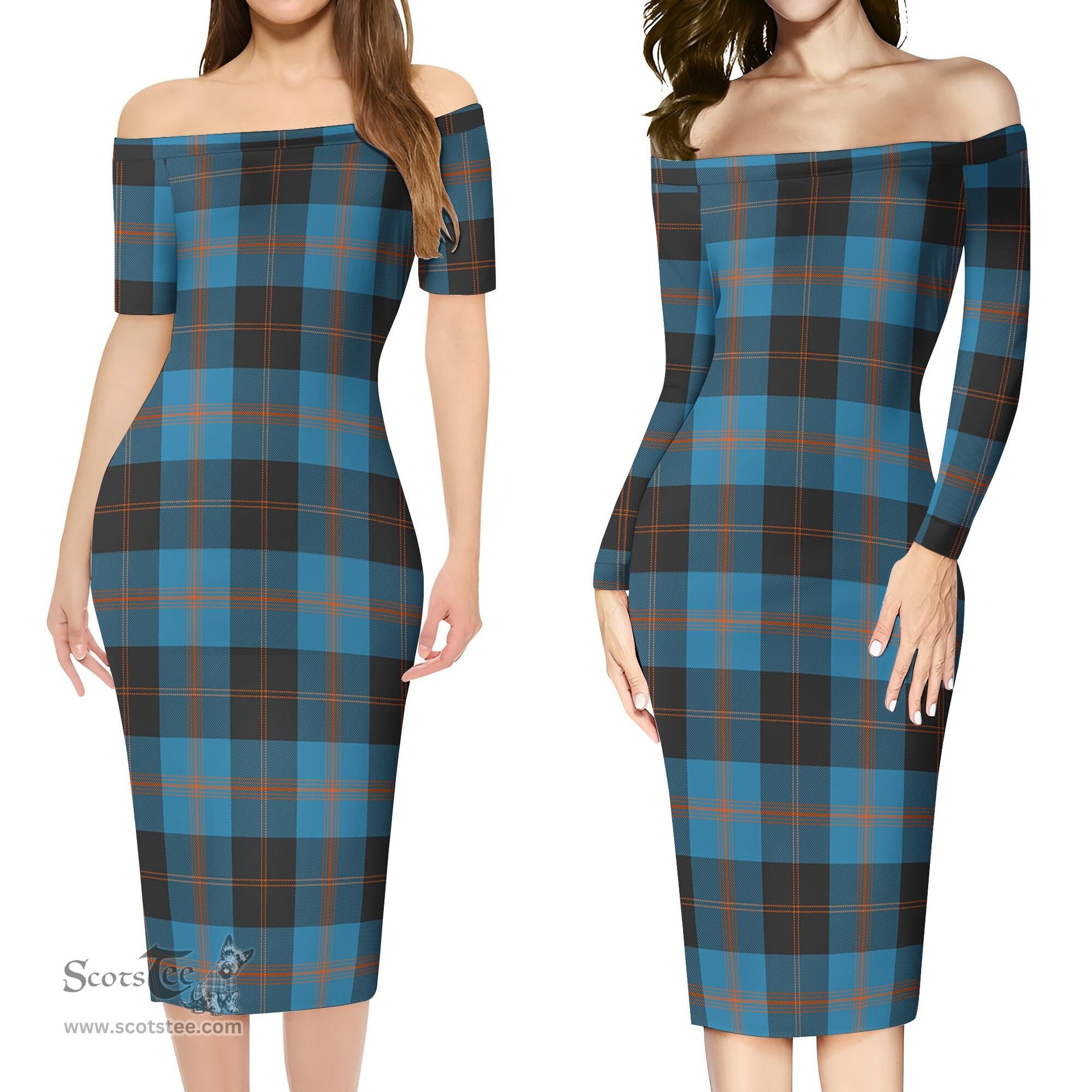 Garden Tartan Off Shoulder Lady Dress Tartan Plaid Long Dress - ScotsTee Shop