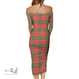 Grant Ancient Tartan Off Shoulder Lady Dress Tartan Plaid Long Dress - ScotsTee Shop