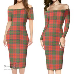 Grant Ancient Tartan Off Shoulder Lady Dress Tartan Plaid Long Dress - ScotsTee Shop