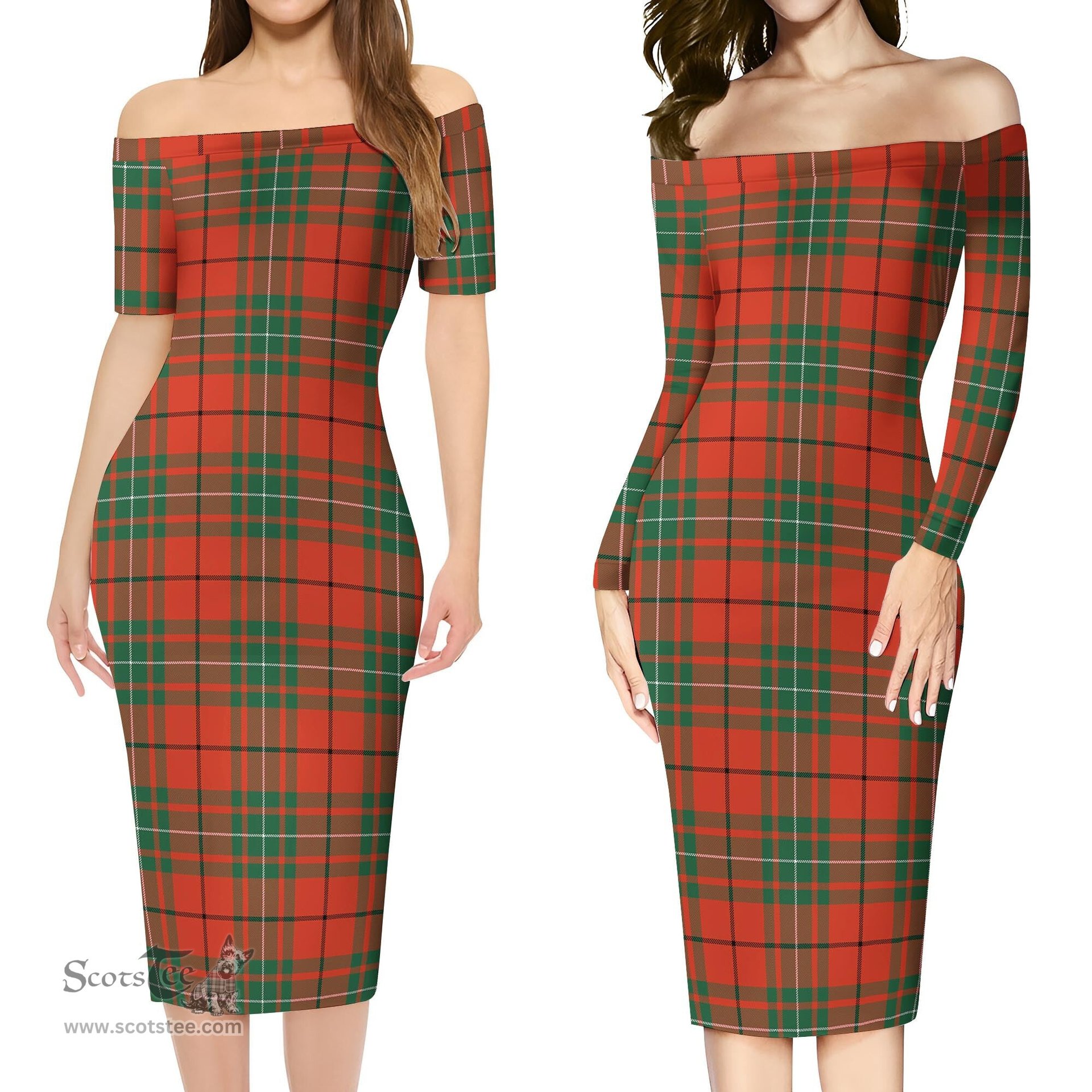 MacAulay Ancient Tartan Off Shoulder Lady Dress Tartan Plaid Long Dress - ScotsTee Shop