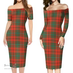 MacAulay Ancient Tartan Off Shoulder Lady Dress Tartan Plaid Long Dress - ScotsTee Shop